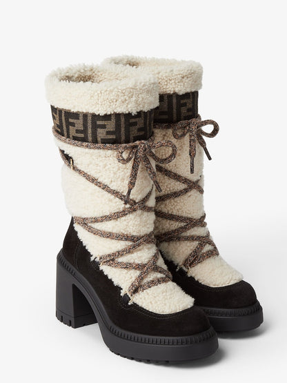 White Shearling and Suede Boots