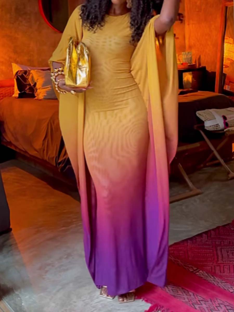 Elegant Gradient Print Irregular Dress