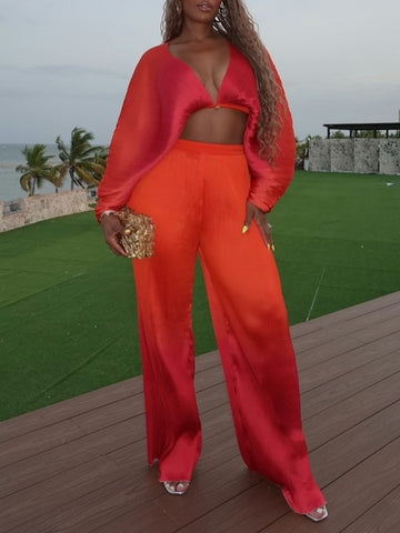 Crop Top and Pleated Pants 2-piece set