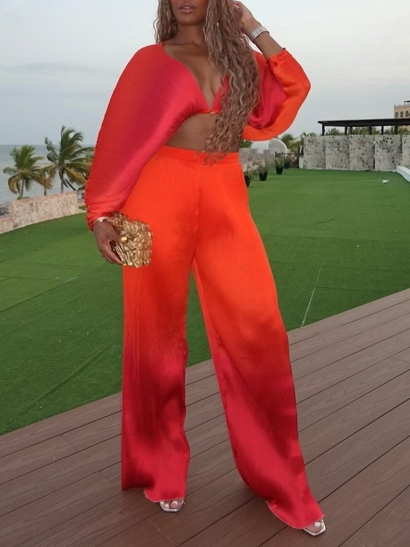 Crop Top and Pleated Pants 2-piece set