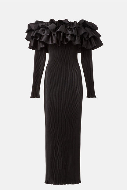 Ruffled Off Shoulder Long Sleeve Dress