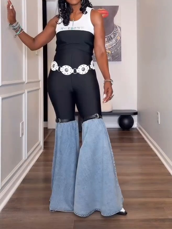 Patchwork Denim Jumpsuit