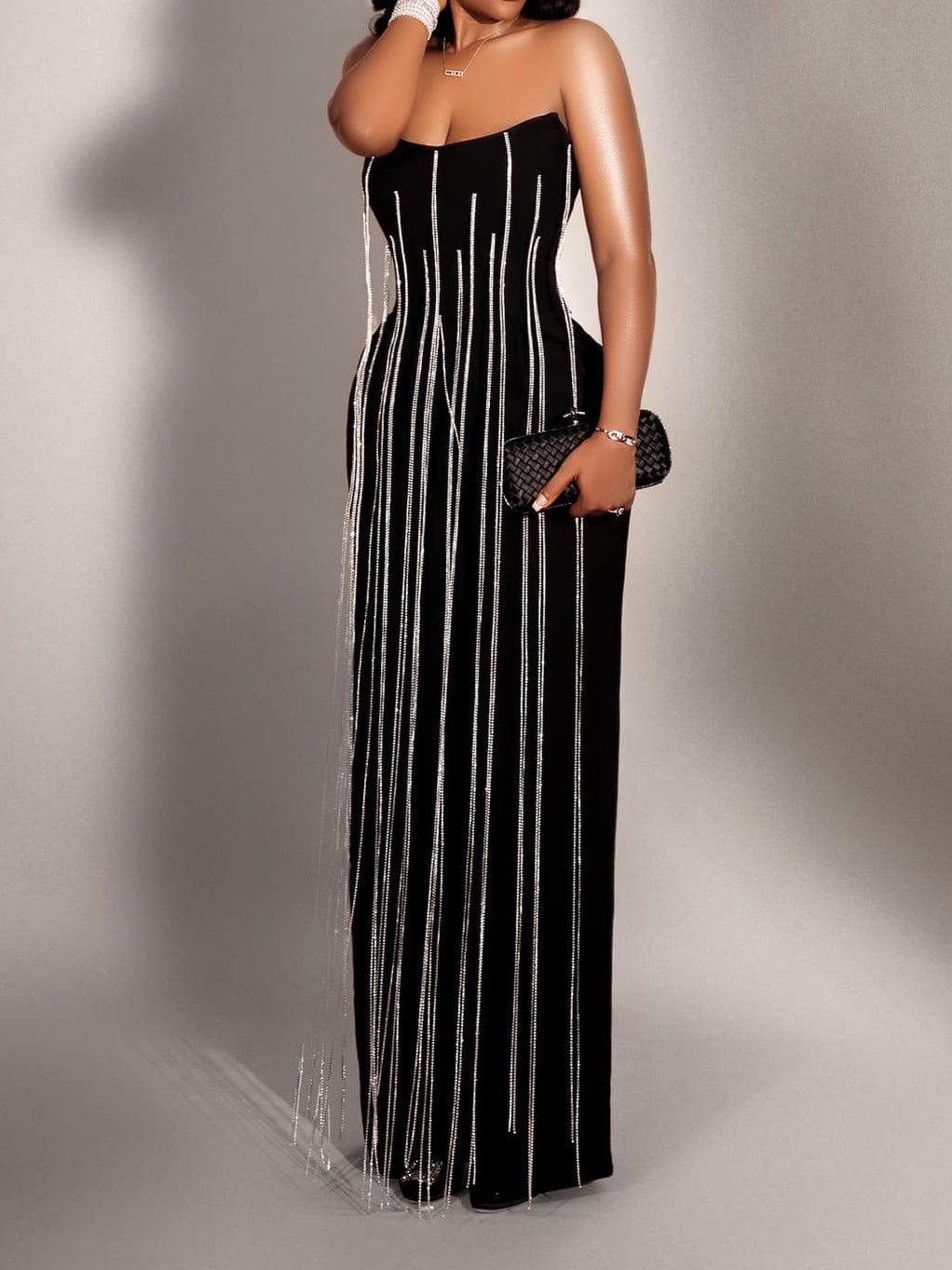 Fringed Chain Strapless Horn Jumpsuit