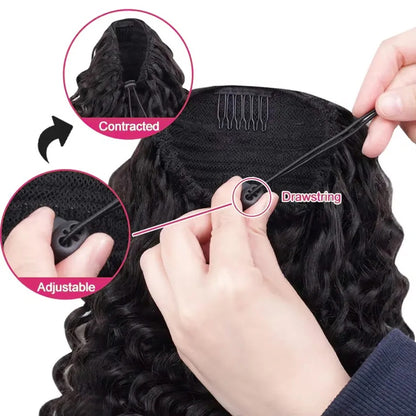 【3 IN 1 HALF WIG】Burmese Curly GLUELESS Invisible Half Wig For Blackwomen Clip In Protective Styles Human Hair