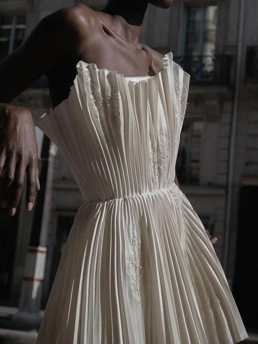 Buttermilk Structured Textured Bandeau Mini Dress