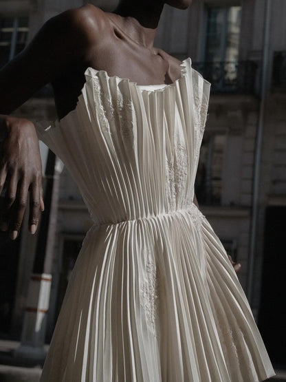 Buttermilk Structured Textured Bandeau Mini Dress