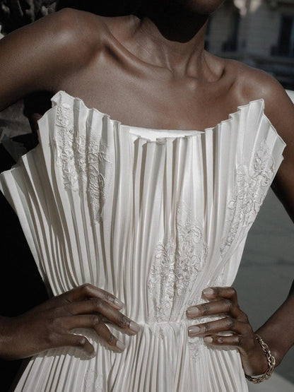 Buttermilk Structured Textured Bandeau Mini Dress