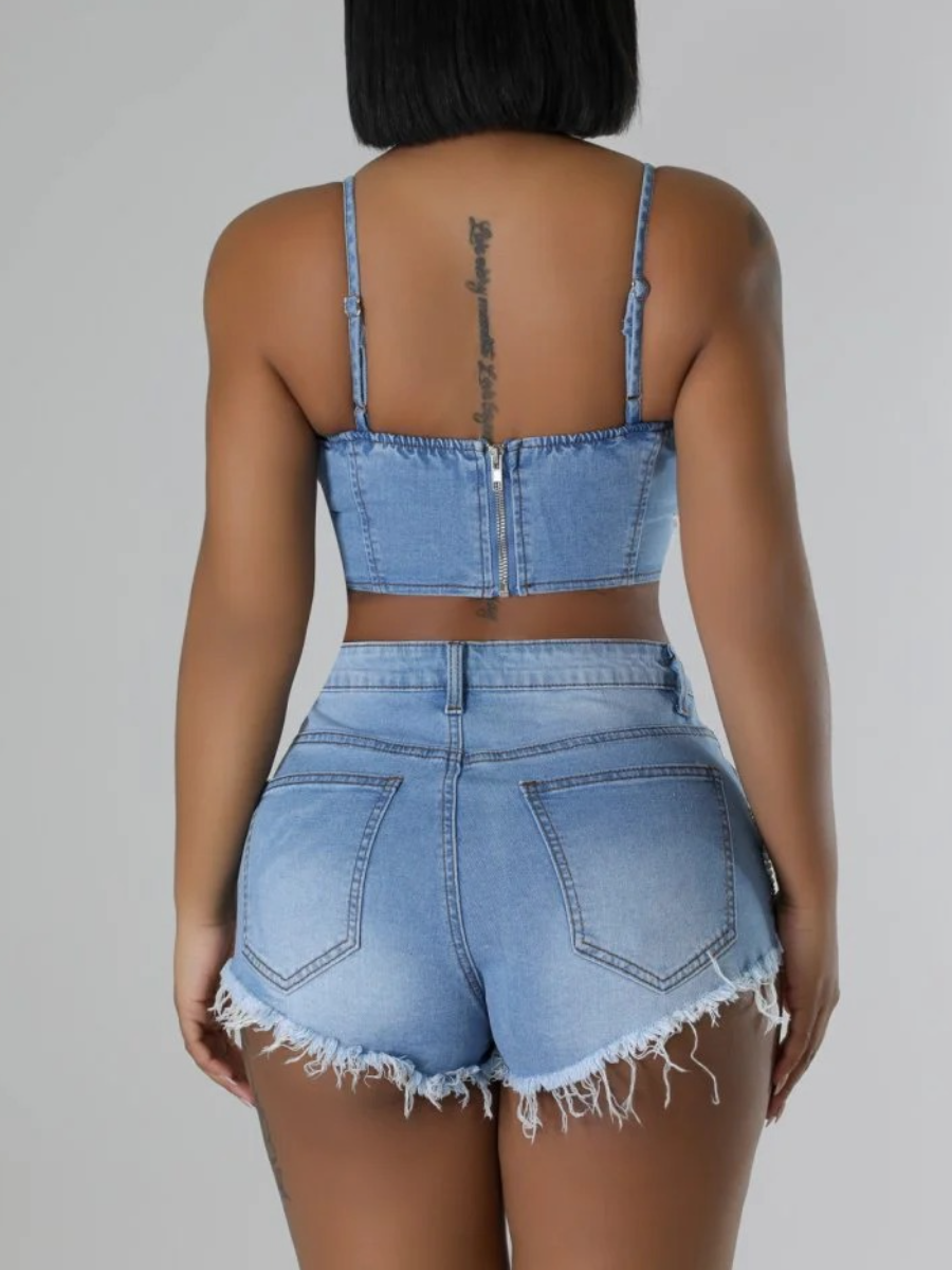 Hot Pearl Denim 2pc Set