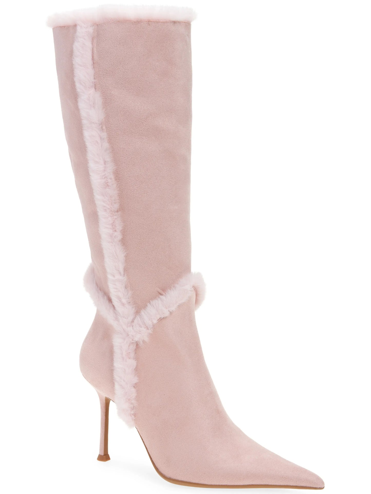 Fold-over Knee High Faux Fur Heeled Boot
