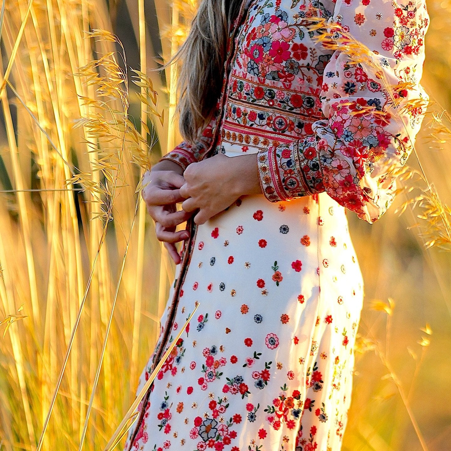 Floral Embroidered Shirt Maxi Dress