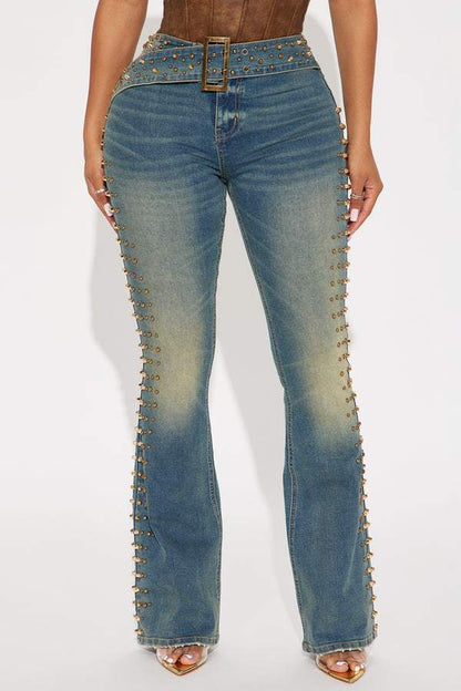 Vintage Wash Embellished Tinted Bootcut Jeans