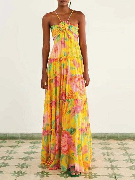 Floral Ruffle Hem Cami Maxi Dress