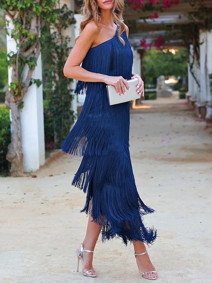 Off-Shoulder Elegant Fringe Dress