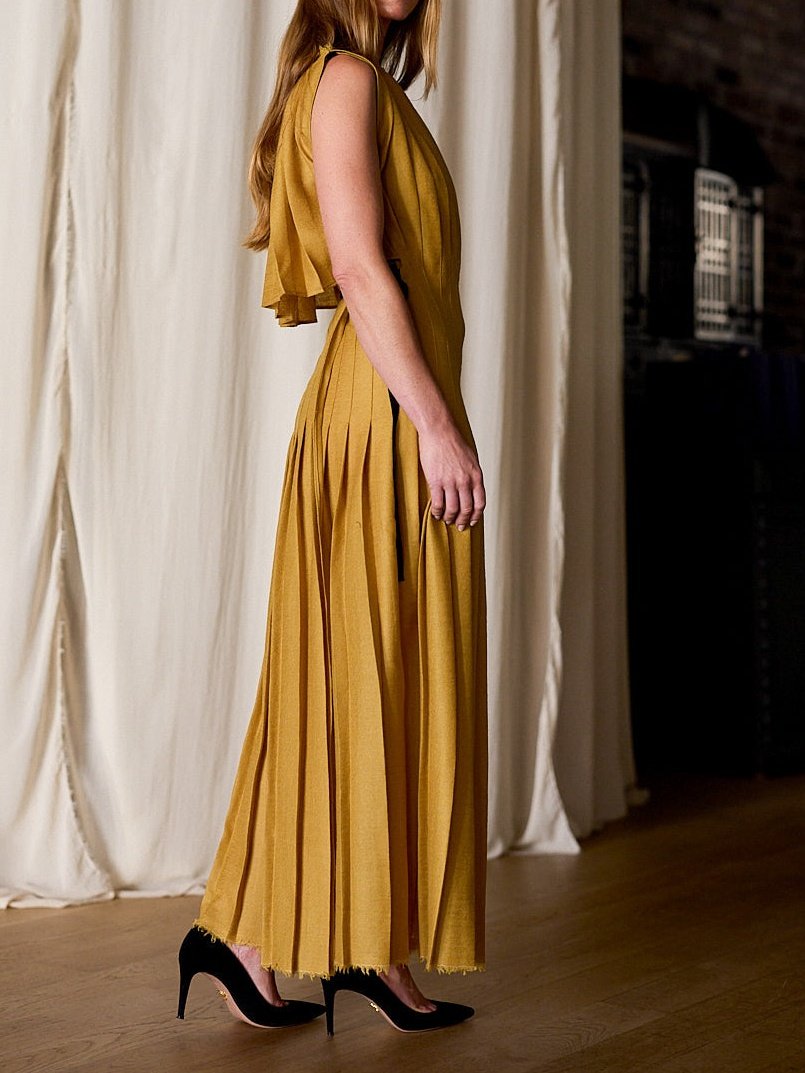 Hand Pleated Column Maxi Dress