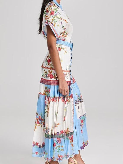 V-neck Smocked Waist Printed Maxi Dress