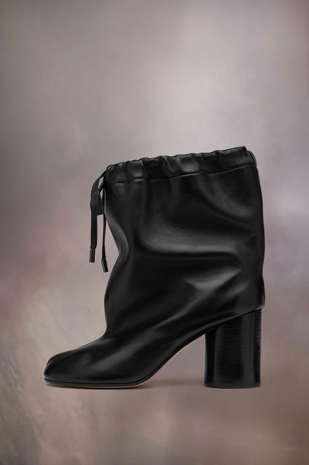 Soft Leather Drawstring High Heel Boots