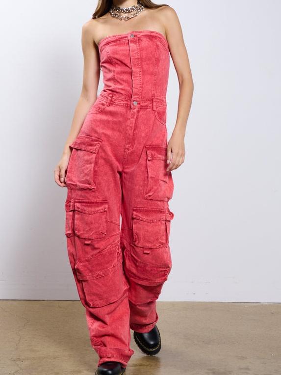 Red Denim Jumpsuit