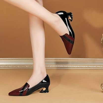 Fashion High Heels Pointed Toe Block Heel Leather Shoes