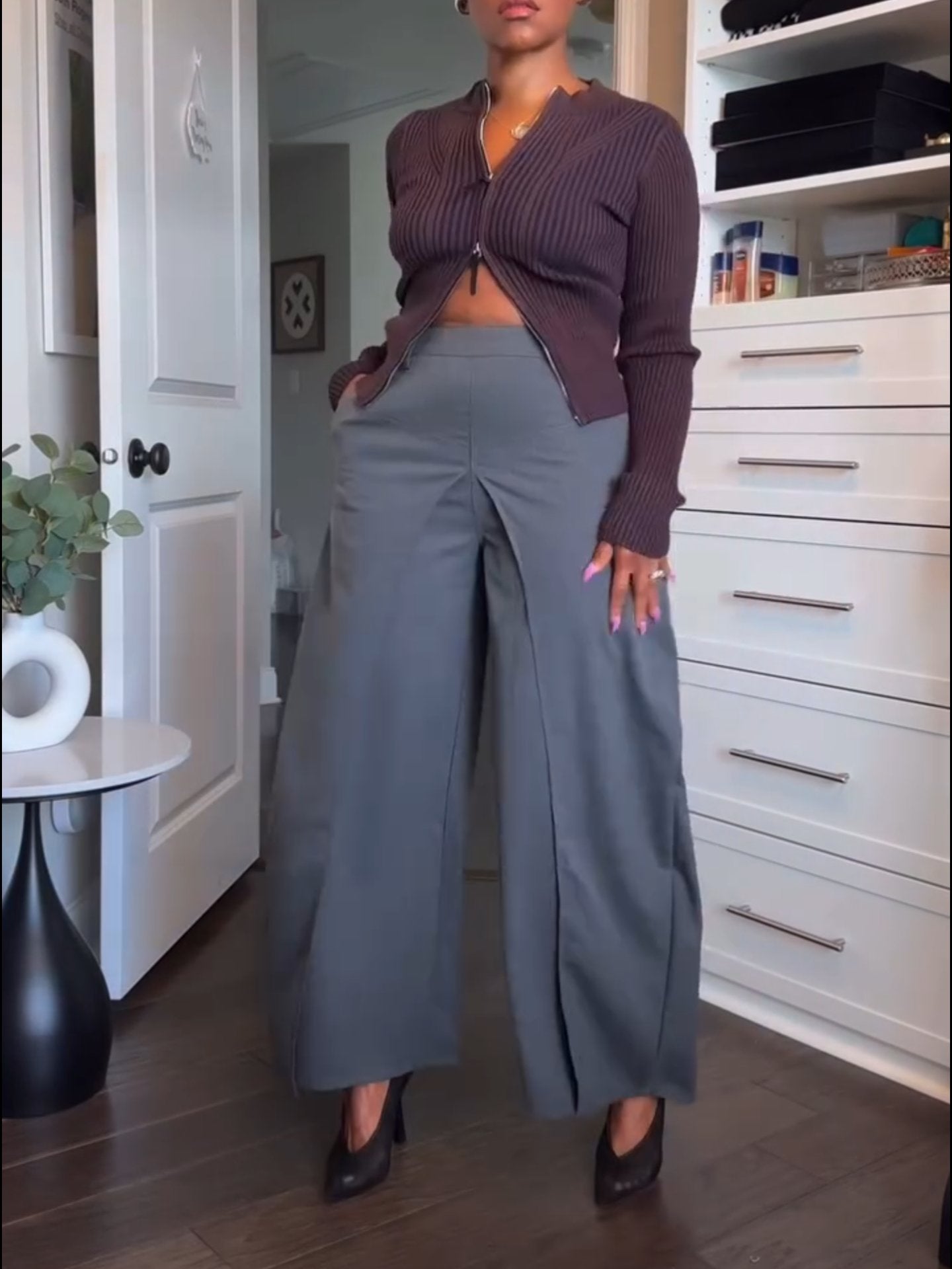 Wide Leg Split Trousers