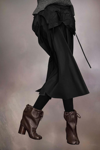 Soft Leather Drawstring High Heel Boots