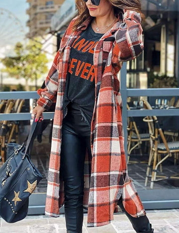 Flannel Plaid Shacket Fall Oversized Long Button Down Shirt Jacket