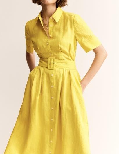 Yellow Linen Midi Dress