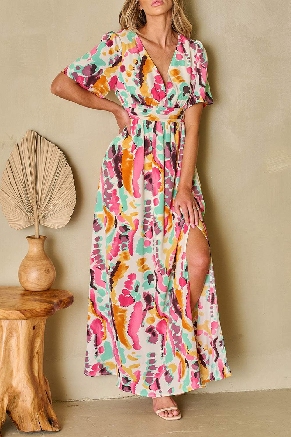 Surplice Short Sleeve Maxi Dress