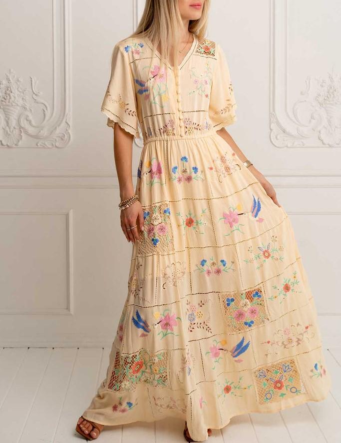 Paneled Embroidered Dress