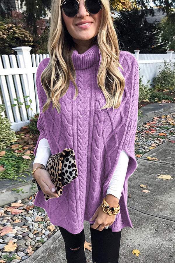 Turtle Neck Twist Braid Knitted Shawl Sweater