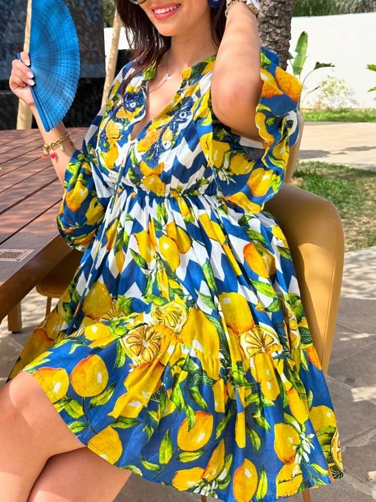 Lemon Print Midi Dresses