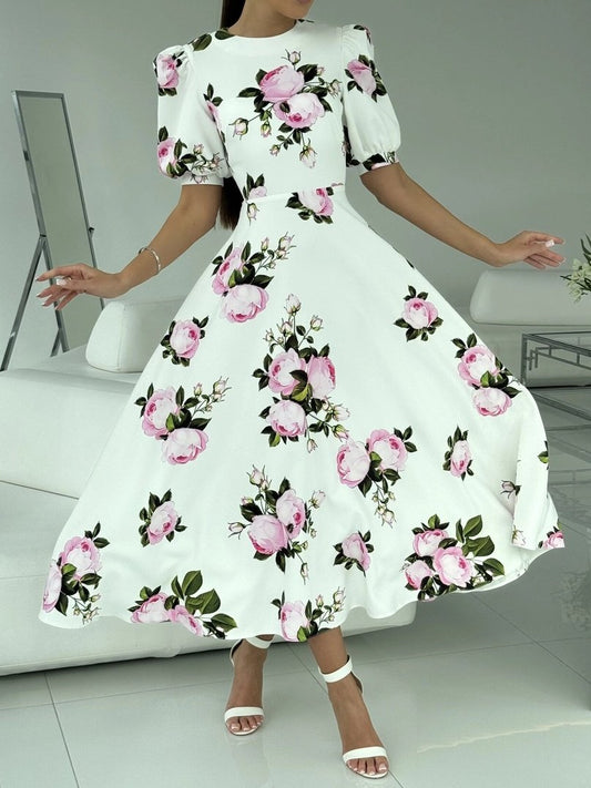 Floral Print One Shoulder A-line Midi Dress