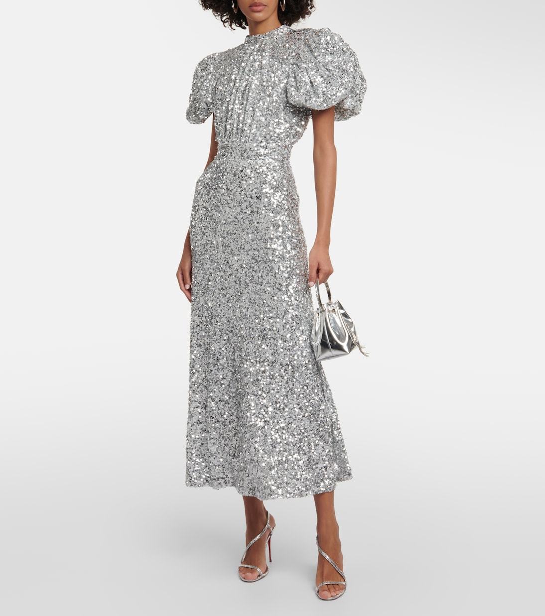 Puff Sleeve Sequined Midi Dress