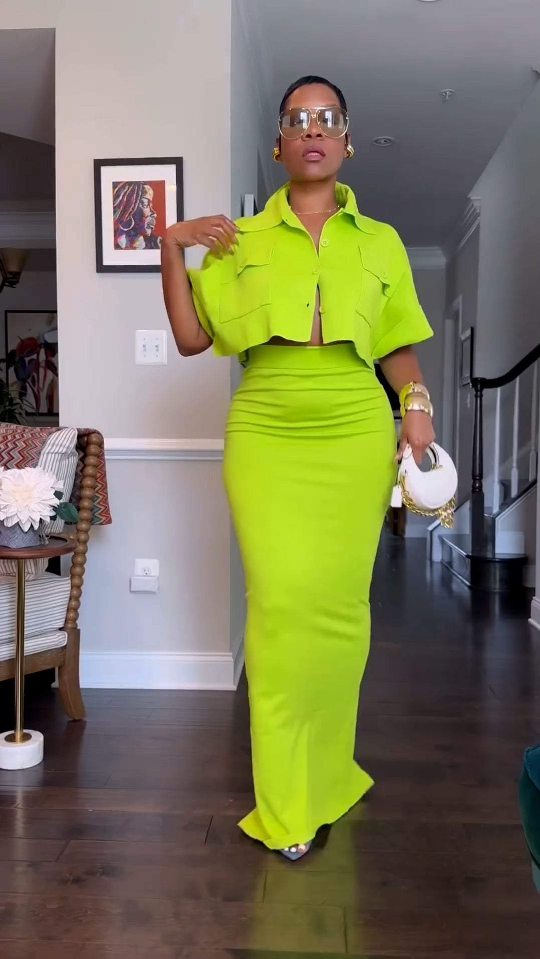 Chartreuse Davenport Top & Skirt Set