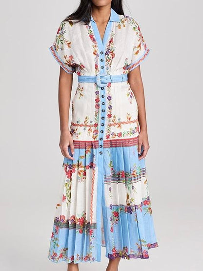 V-neck Smocked Waist Printed Maxi Dress