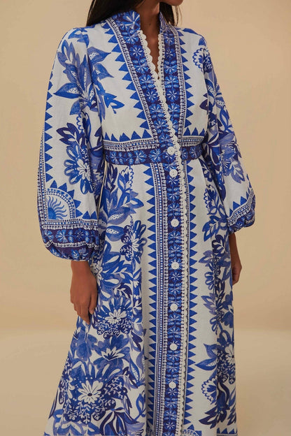 Button Up Printed Long Sleeve Maxi Dress