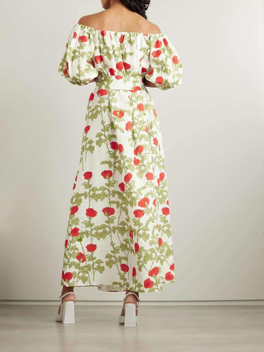 Off The Shoulder Belted Floral-Print L Maxi Dress