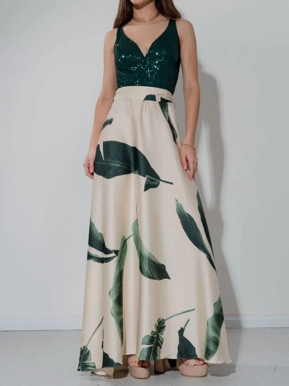 Sequined Floral Evening Dress