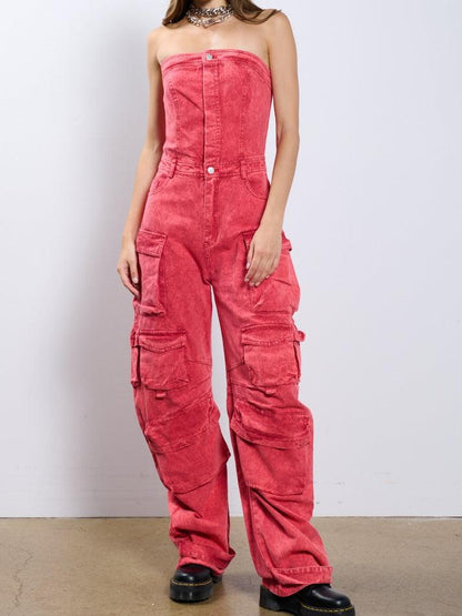 Red Denim Jumpsuit