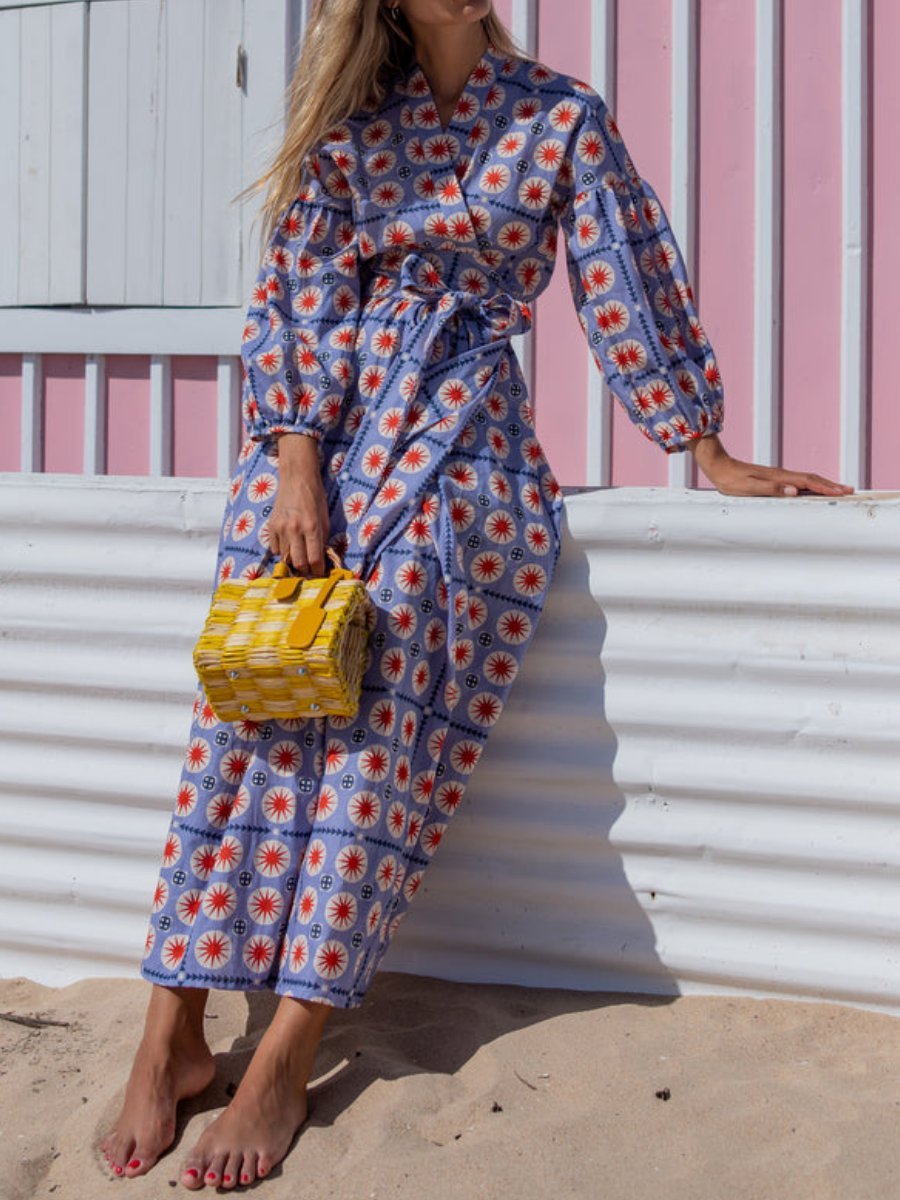 Chic Boho V-Neck Puffy Sleeve Dress