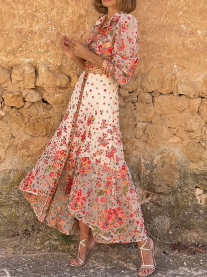 Floral Embroidered Shirt Maxi Dress