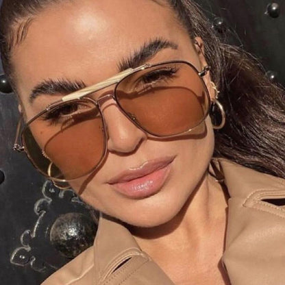 Oversized Retro Square Metal Frame Sunglasses