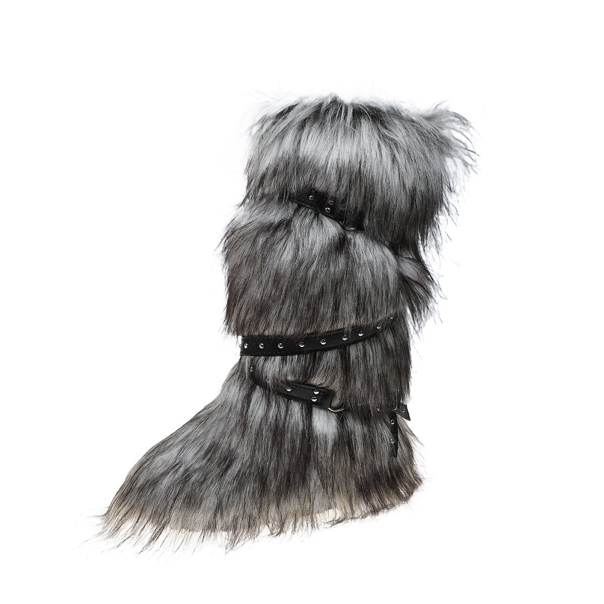 Crossed Belt Buckle Fur Fur Boots