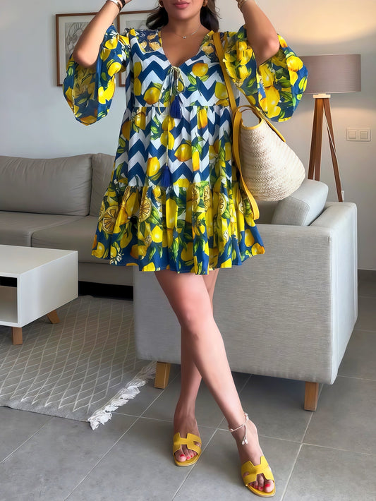 Lemon Print Midi Dresses