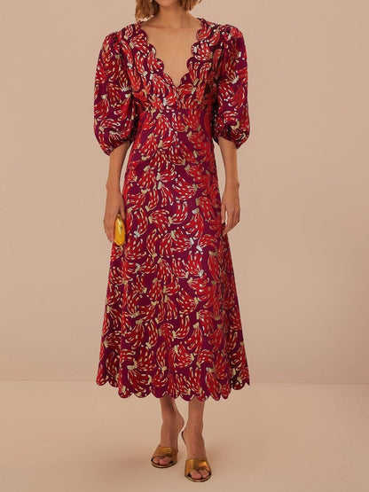 Burgundy Banana Jacquard Maxi Dress