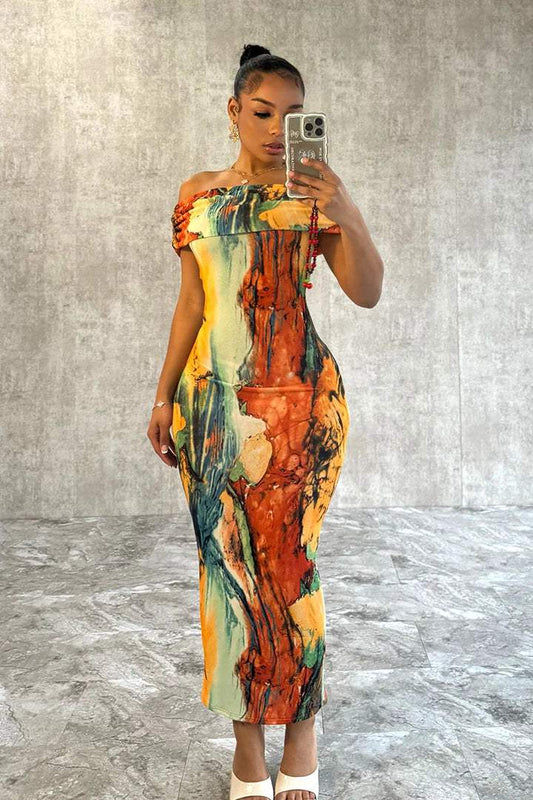 Very Tropical Off Shoulder Sleeveless Dress