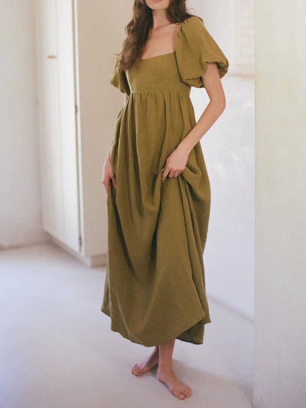 Matcha Linen Maxi Dress