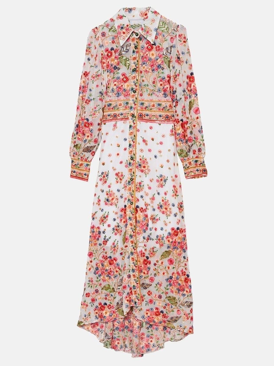 Floral Embroidered Shirt Maxi Dress