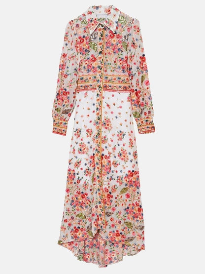 Floral Embroidered Shirt Maxi Dress