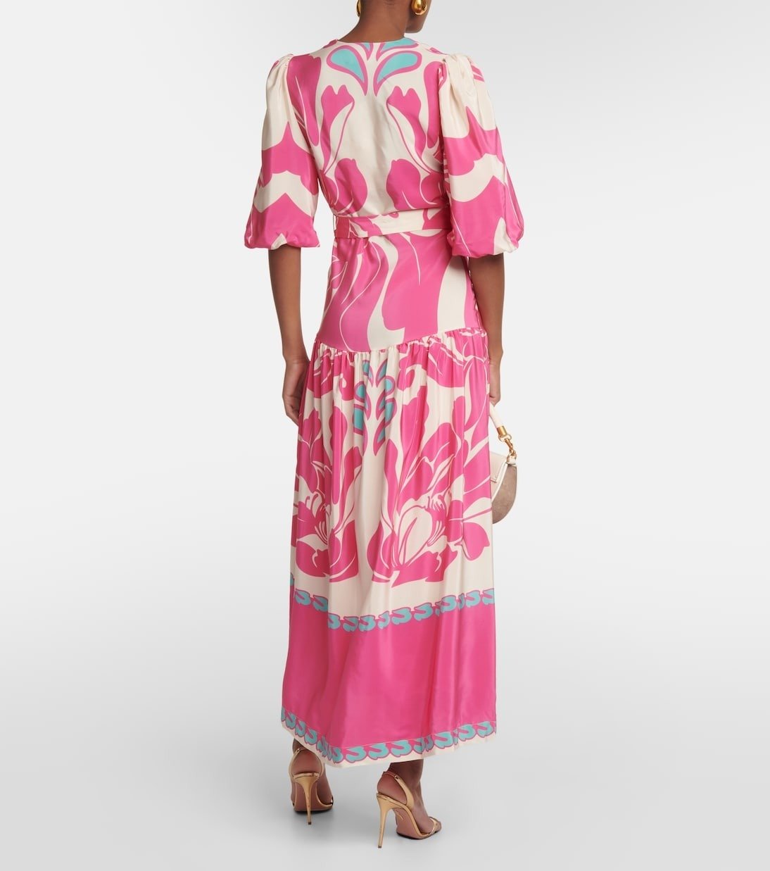 Pink Puff-sleeve Maxi Dress