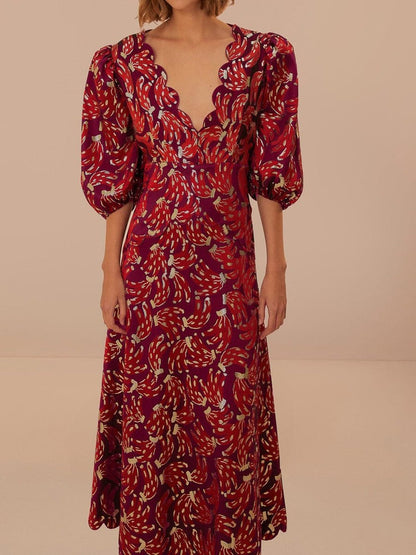 Burgundy Banana Jacquard Maxi Dress